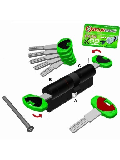 Cilindras  K22 TOP Security ( 62mm ilgio )
