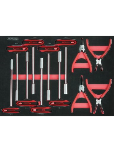 Circlip pliers and t-grip set, 12 pcs, 1/1 system insert, KS Tools