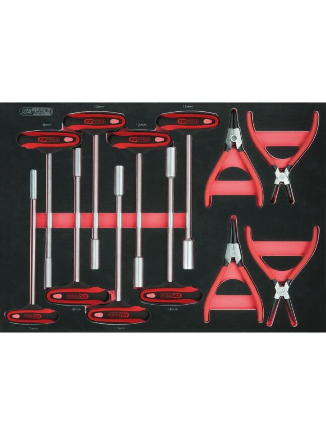 Circlip pliers and t-grip set, 12 pcs, 1/1 system insert, KS Tools 1