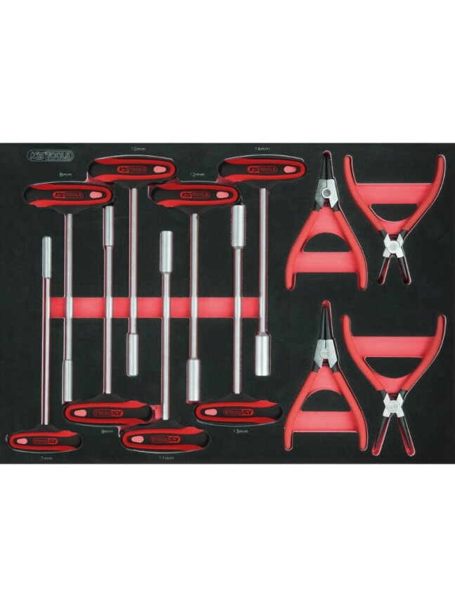 Circlip pliers and t-grip set, 12 pcs, 1/1 system insert, KS Tools