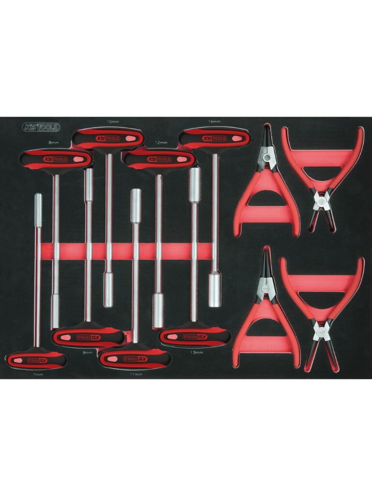 Circlip pliers and t-grip set, 12 pcs, 1/1 system insert, KS Tools 1