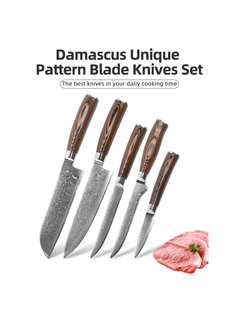 Damasko Plieno Virtuvinių Peilių Rinkinys Usugiri D-02, 5 Dalių 8 Damasko Plieno Virtuvinių Peilių Rinkinys Usugiri D-02, 5 Dalių 8