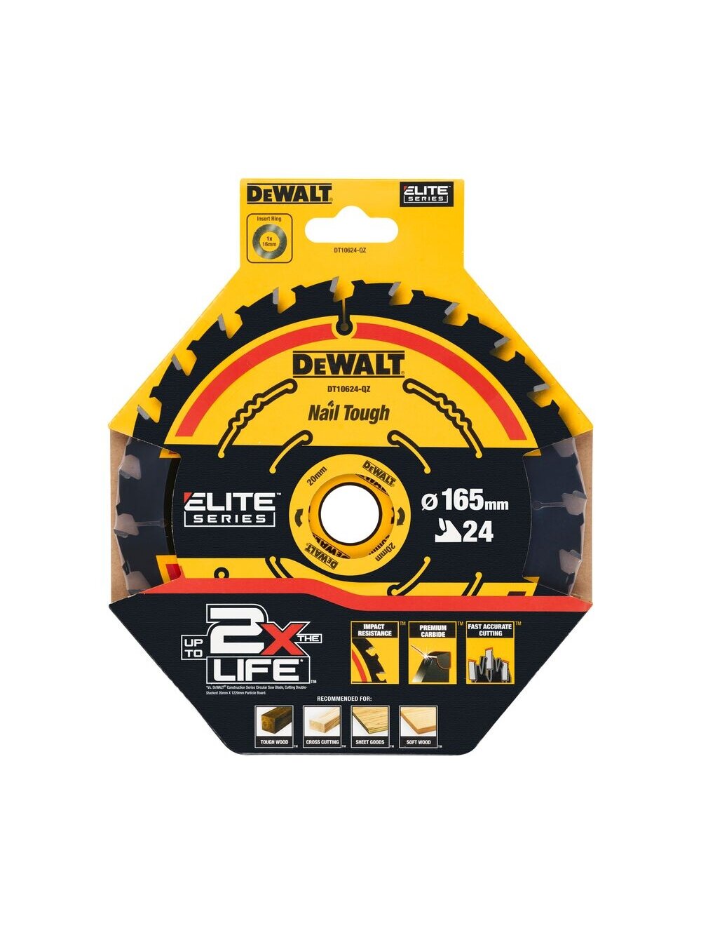 DeWalt Pjov. diskas medienai DeWalt ELITE CSB 165x20mm 24T 2 DeWalt Pjov. diskas medienai DeWalt ELITE CSB 165x20mm 24T 2