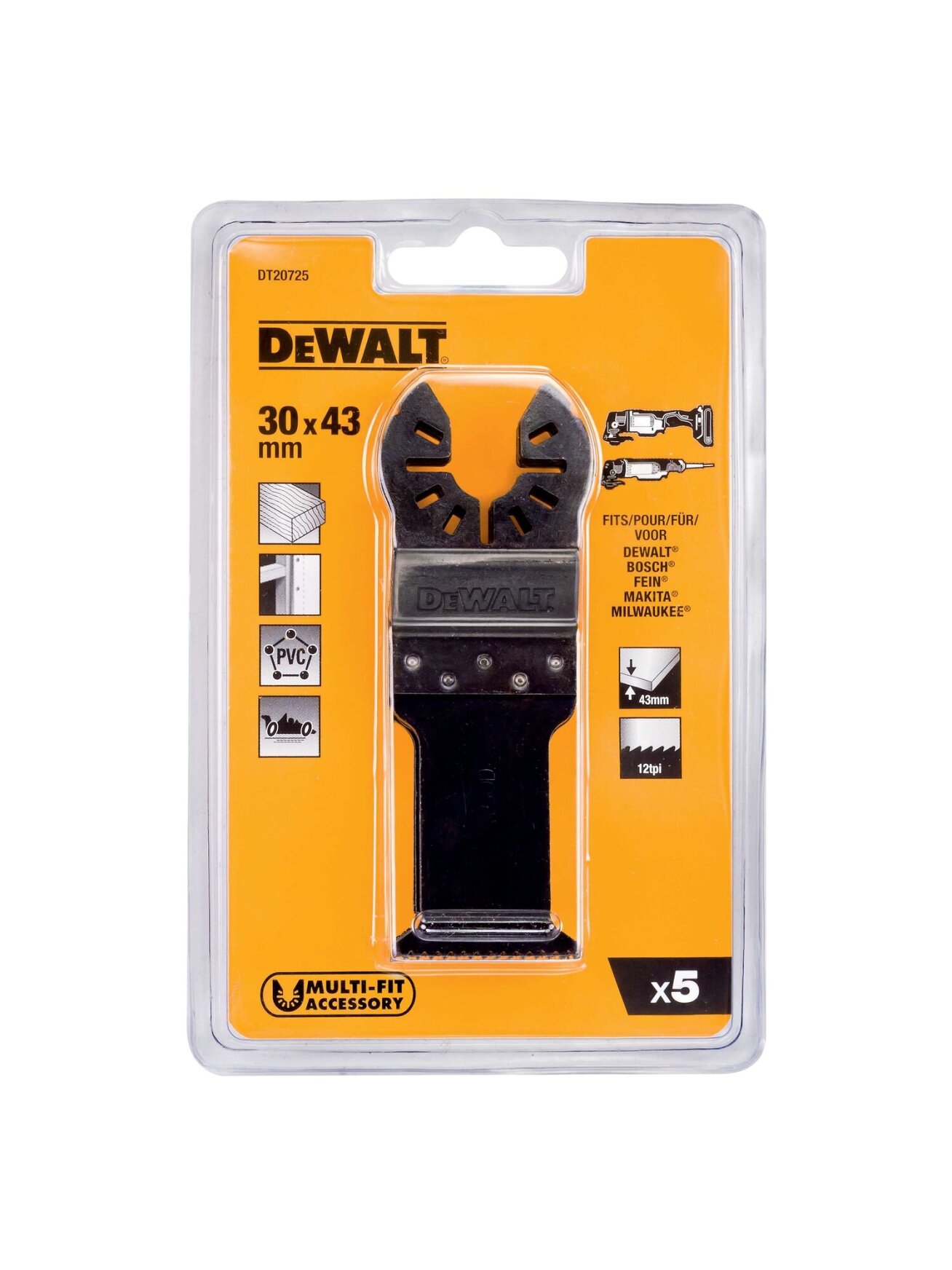 DeWalt Daugiafunkcinio įrankio geležtės 30 mm x 43 mm, DeWALT, 5 vnt. 2 DeWalt Daugiafunkcinio įrankio geležtės 30 mm x 43 mm, DeWALT, 5 vnt. 2