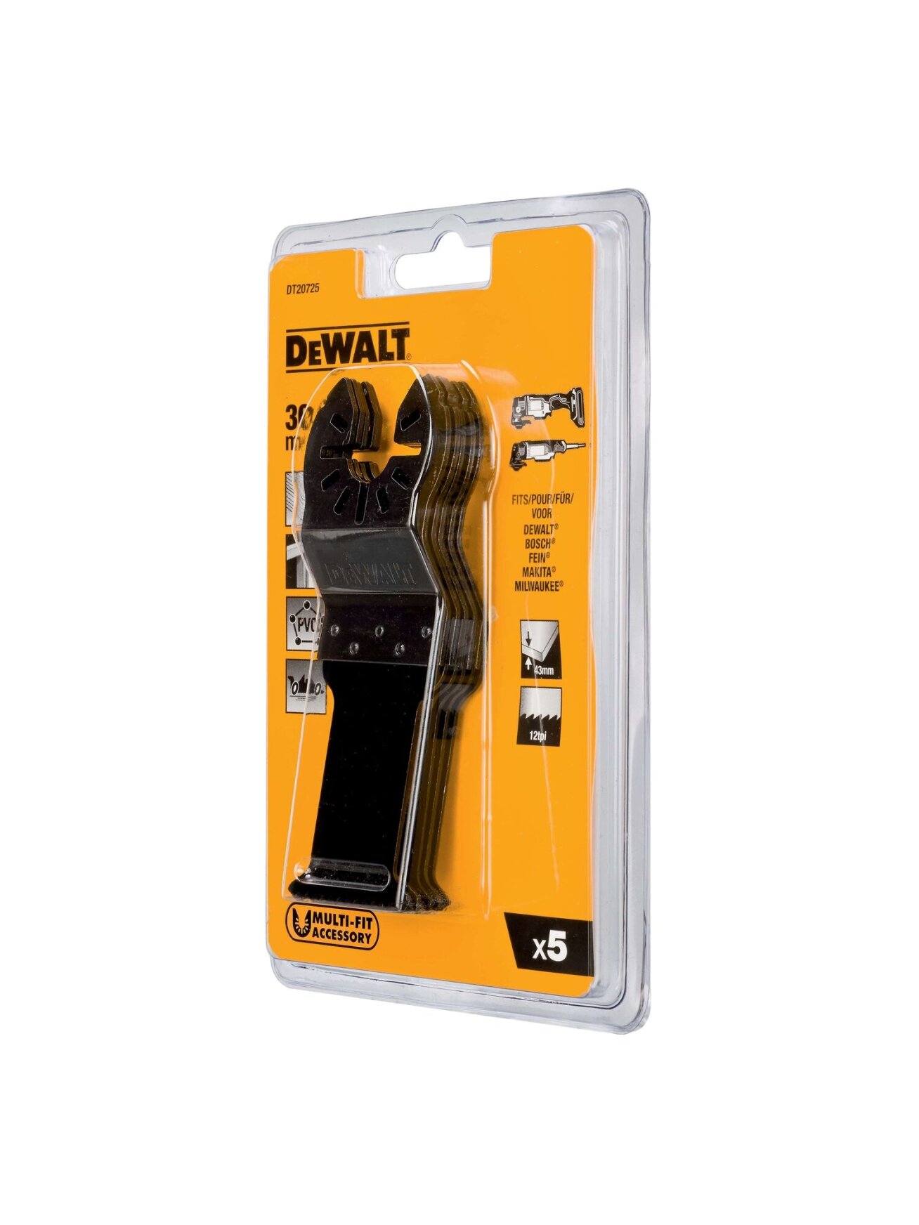 DeWalt Daugiafunkcinio įrankio geležtės 30 mm x 43 mm, DeWALT, 5 vnt. 3 DeWalt Daugiafunkcinio įrankio geležtės 30 mm x 43 mm, DeWALT, 5 vnt. 3