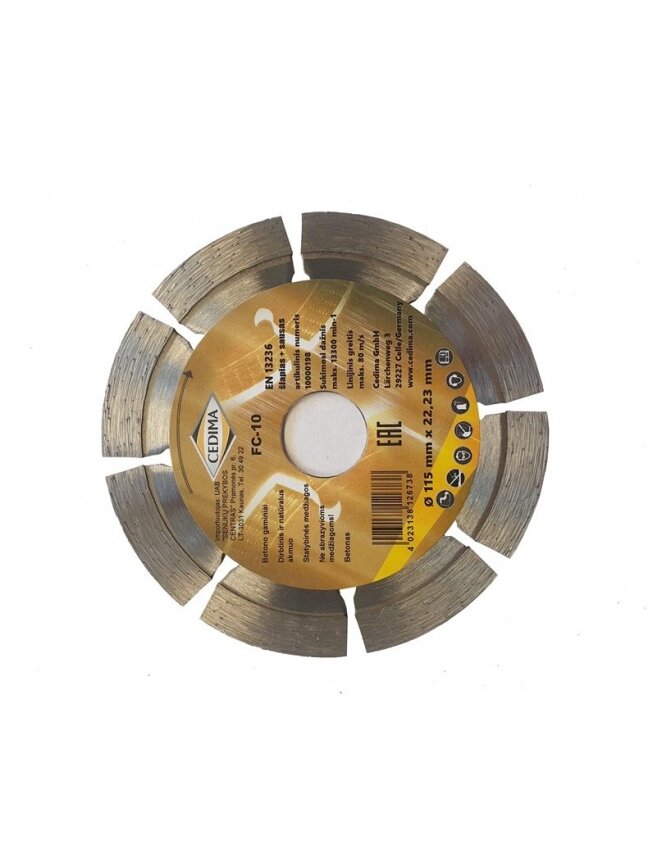 Deimantinis pjovimo diskas Cedima 115x22,23x1.6/1.9mm FC-10 Deimantinis pjovimo diskas Cedima 115x22,23x1.6/1.9mm FC-10