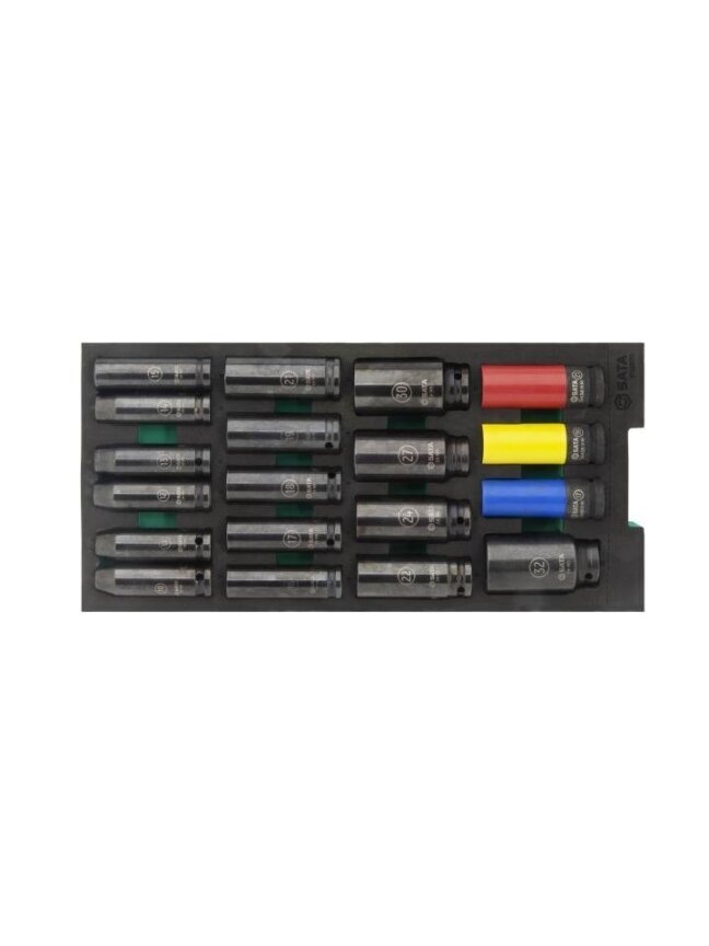 ⬡ Dėklas. 1/2" smūginių ilgų galvučių rinkinys 19 vnt. (ST09007G, SATA) ⬡ Dėklas. 1/2" smūginių ilgų galvučių rinkinys 19 vnt. (ST09007G, SATA)