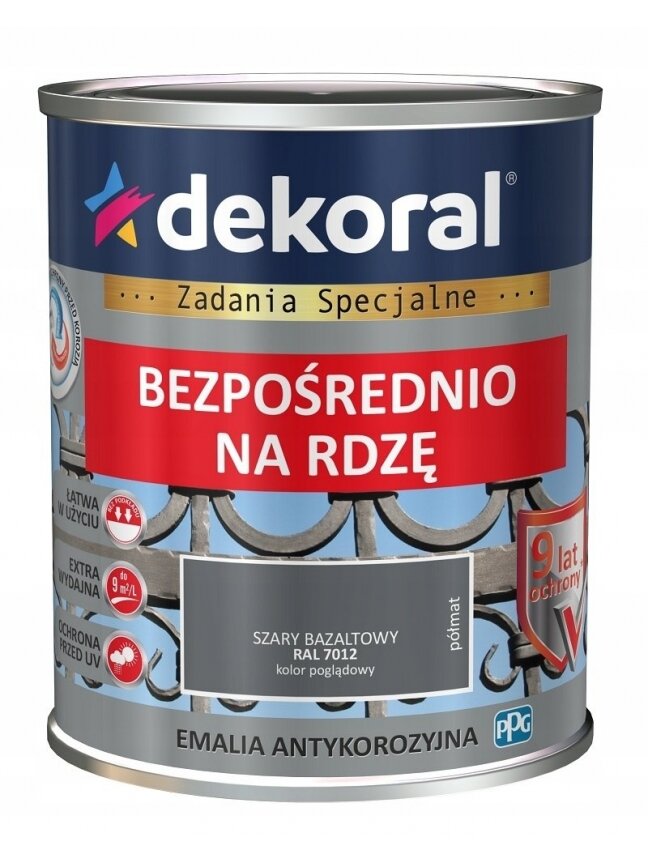 Dekoral, emalis antikorozinis | 0,65 ltr. bazaltinis, pusiau matinis RAL 7012 Dekoral, emalis antikorozinis | 0,65 ltr. bazaltinis, pusiau matinis RAL 7012