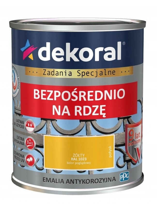 Dekoral, emalis antikorozinis | 0,65 ltr. geltonas, blizgus RAL 1023 Dekoral, emalis antikorozinis | 0,65 ltr. geltonas, blizgus RAL 1023