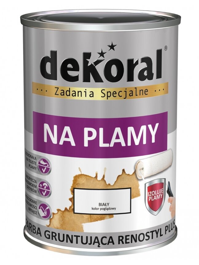 Dekoral Renostyl Plus, alkidiniai dažai blokuojantys dėmes | balti (snieznobiala) 0,9 ltr. Dekoral Renostyl Plus, alkidiniai dažai blokuojantys dėmes | balti (snieznobiala) 0,9 ltr.