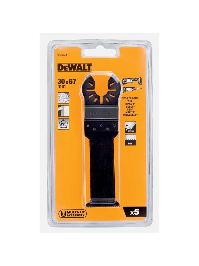 DeWalt Daugiafunkcinio įrankio geležtės 30x67 mm, DeWALT, 5 vnt. 2 DeWalt Daugiafunkcinio įrankio geležtės 30x67 mm, DeWALT, 5 vnt. 2