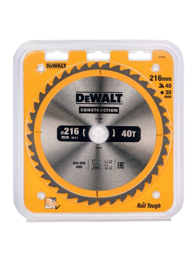 DeWalt Medžio pjovimo diskas 216x30x40T, DeWALT 1 DeWalt Medžio pjovimo diskas 216x30x40T, DeWALT 1
