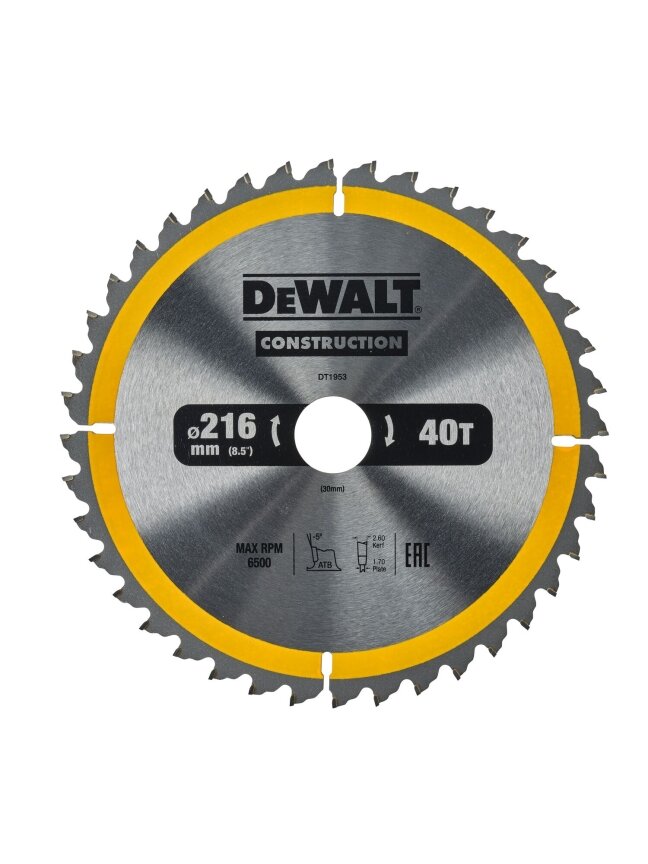 DeWalt Medžio pjovimo diskas 216x30x40T, DeWALT DeWalt Medžio pjovimo diskas 216x30x40T, DeWALT
