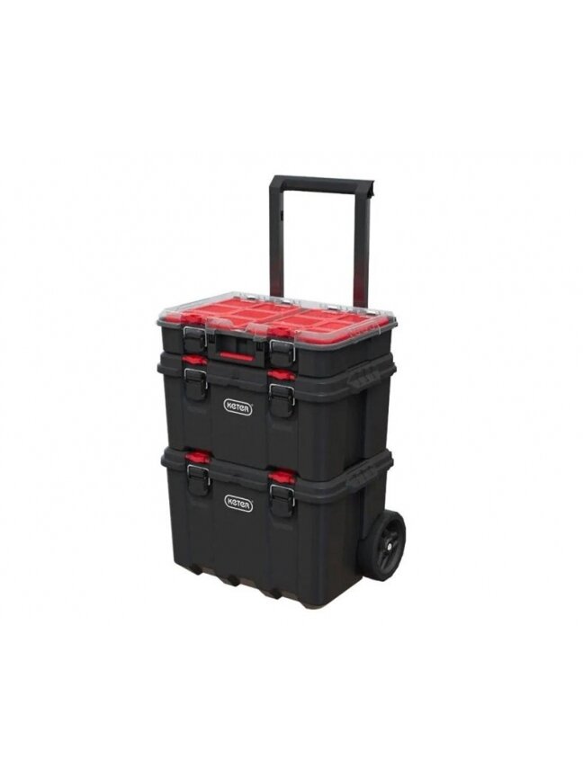 Dėžė Keter STACK N ROLL, juoda/raudona 2