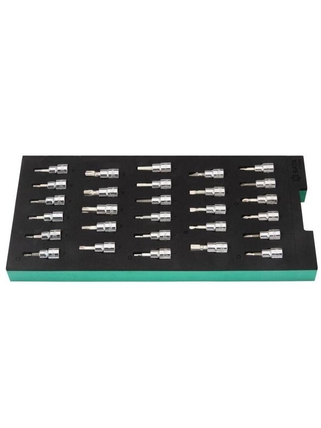⬡ Dėklas. 3/8'' galvučių su antgaliais rinkinys 28 vnt. (pl./PH/PZ/HEX/torx) (ST09006G, SATA) ⬡ Dėklas. 3/8'' galvučių su antgaliais rinkinys 28 vnt. (pl./PH/PZ/HEX/torx) (ST09006G, SATA)