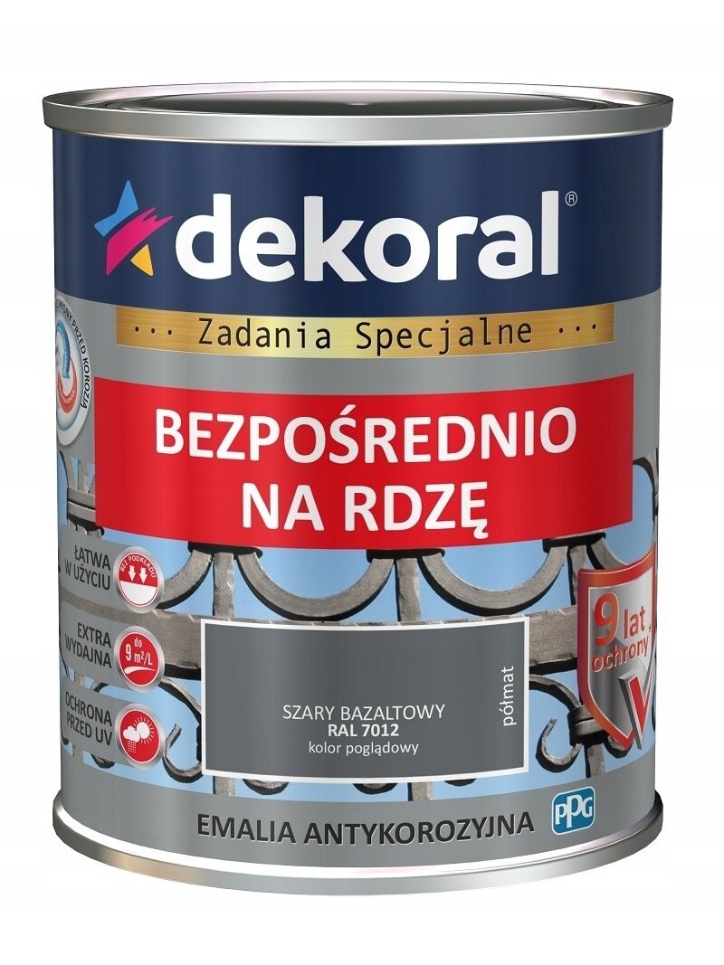 Dekoral, emalis antikorozinis | 0,65 ltr. bazaltinis, pusiau matinis RAL 7012 Dekoral, emalis antikorozinis | 0,65 ltr. bazaltinis, pusiau matinis RAL 7012