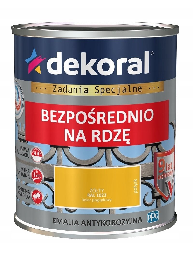 Dekoral, emalis antikorozinis | 0,65 ltr. geltonas, blizgus RAL 1023 Dekoral, emalis antikorozinis | 0,65 ltr. geltonas, blizgus RAL 1023