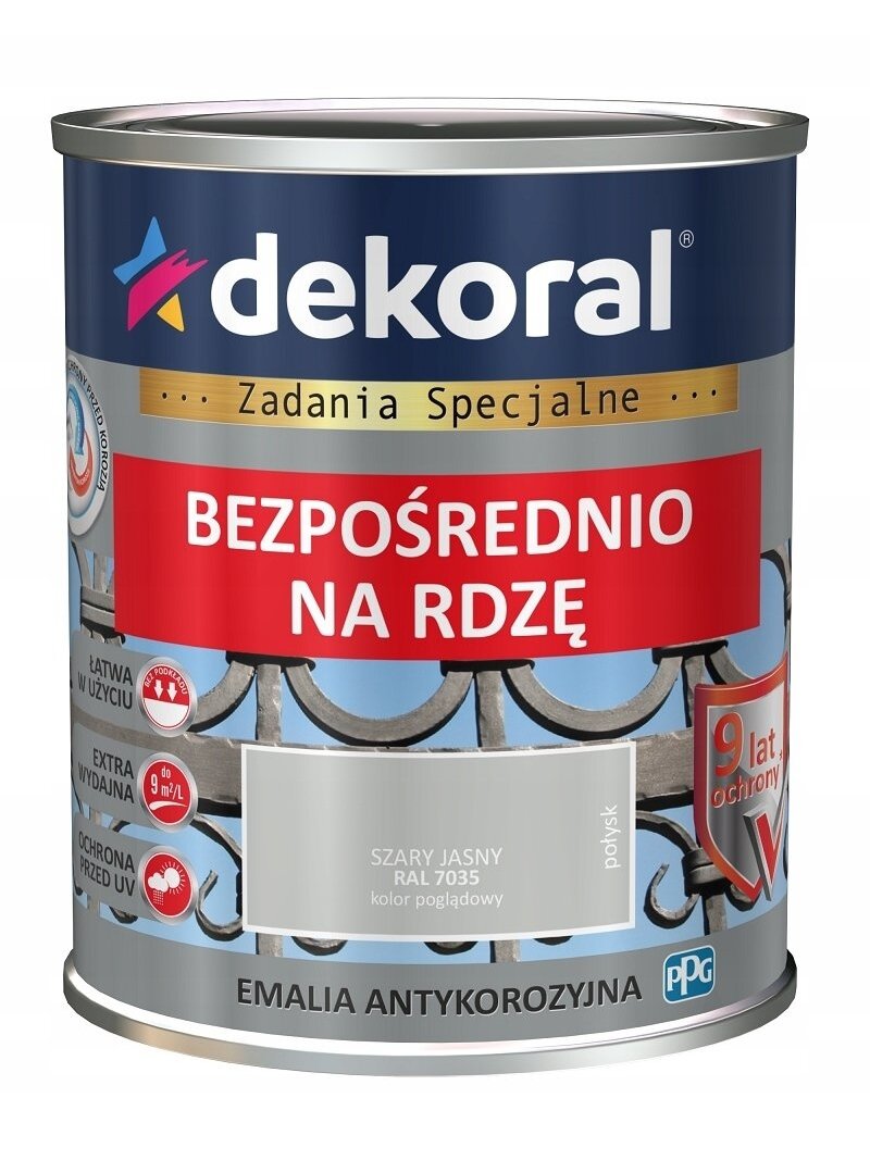 Dekoral, emalis antikorozinis | 0,65 ltr. šviesiai pilkas, blizgus RAL 7035 Dekoral, emalis antikorozinis | 0,65 ltr. šviesiai pilkas, blizgus RAL 7035