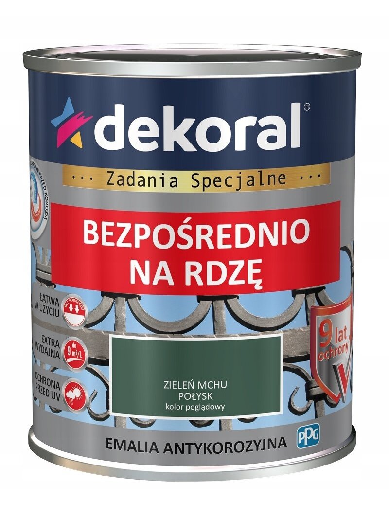 Dekoral, emalis antikorozinis | 0,65 ltr. žalias (ziele mchu) blizgus RAL 6005