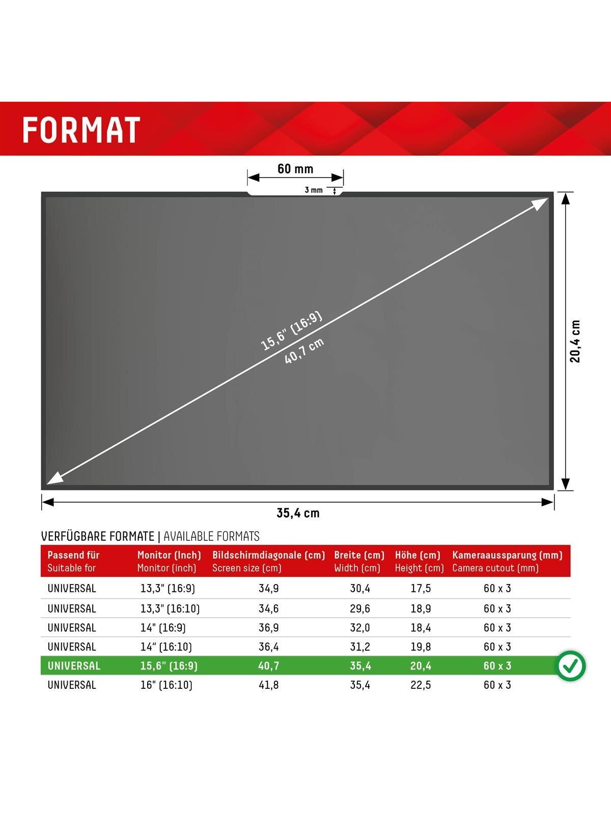 DISPLEX Privacy Safe Uni (Frameless) 15,6", 16:9 6