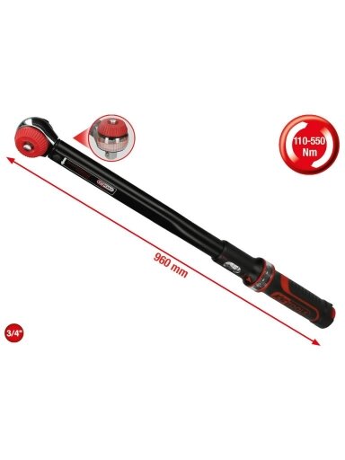 Dinamometrinis raktas ERGOTORQUEprecision 3/4´´, 110-550Nm, KS Tools