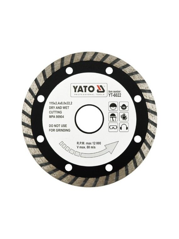 Diskas pjovimo deimantinis (šlapiam-sausam pjovimui) TURBO Yato | d-180x2.8x22.2mm Diskas pjovimo deimantinis (šlapiam-sausam pjovimui) TURBO Yato | d-180x2.8x22.2mm