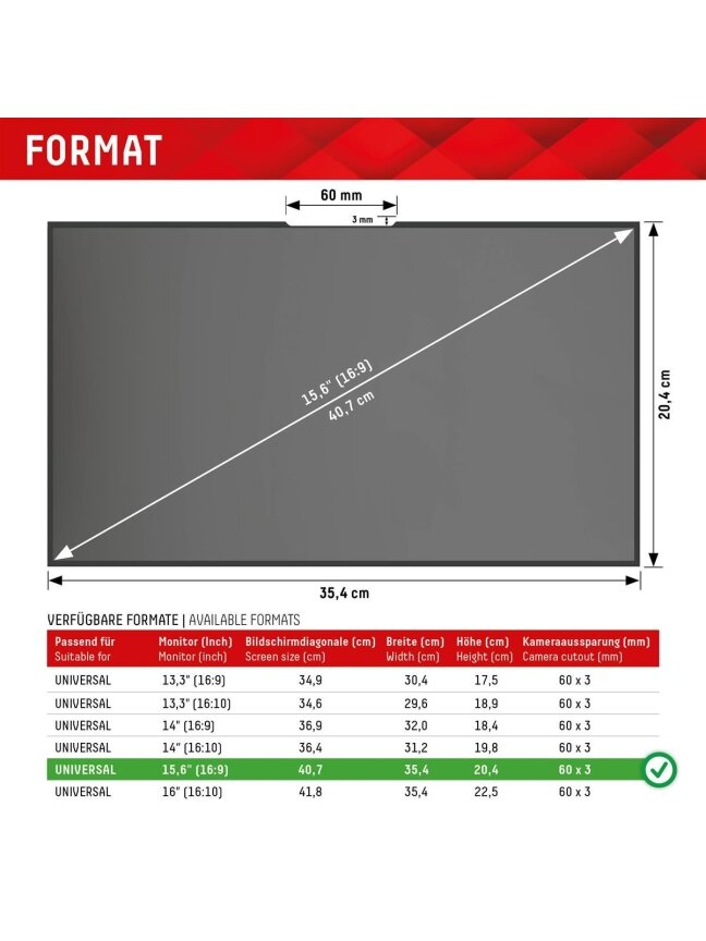 DISPLEX Privacy Safe Uni (Frameless) 15,6", 16:9 6