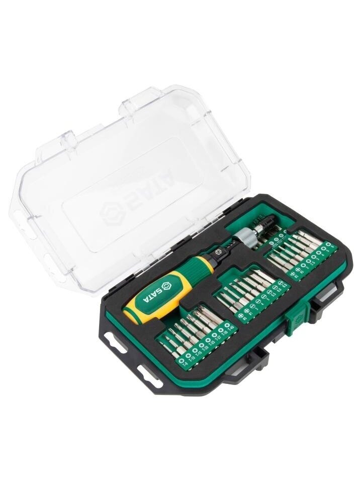 ⬡ Dinamometrinis atsuktuvas 1/4" 1-6 Nm su antgalių rinkiniu 33 vnt. (SL,PZ,PH,torx) (ST159202S, SATA)