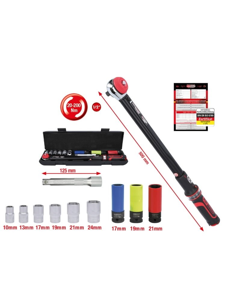Dinamometrinis raktas, komplektas ERGOTORQUE 1/2´´ 20-200Nm, KS Tools 2 Dinamometrinis raktas, komplektas ERGOTORQUE 1/2´´ 20-200Nm, KS Tools 2