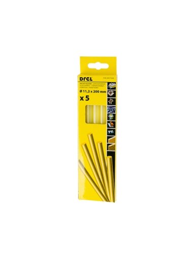 Drel Karštų klijų lazdelės 11,2 mm x 200 mm, geltonos, 5 vnt.