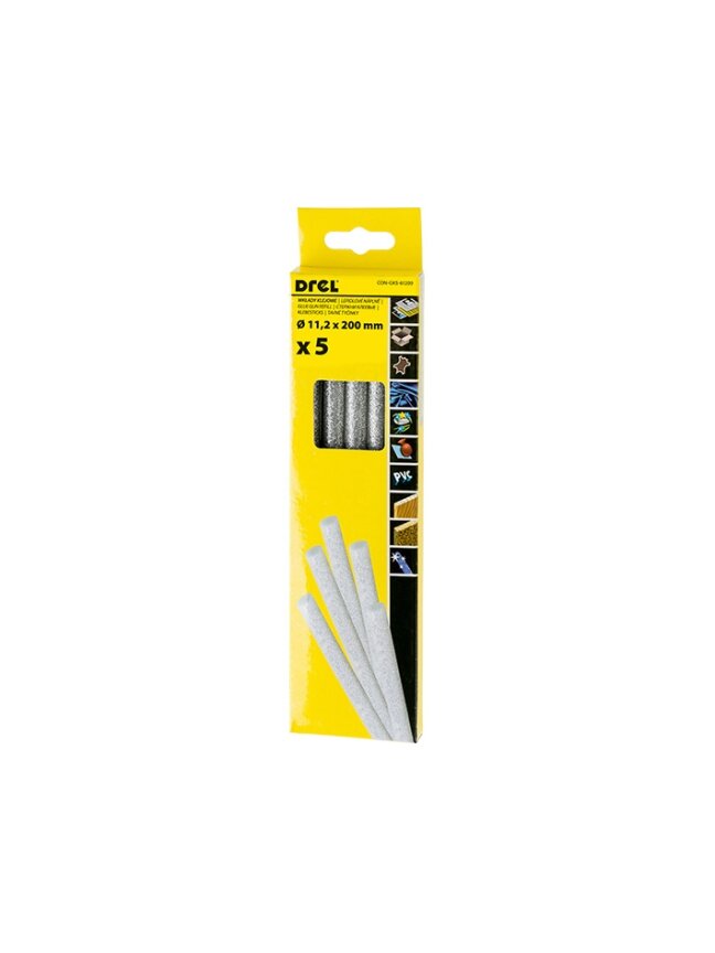 Drel Karštų klijų lazdelės 11,2 mm x 200 mm, su blizgučiais, sidabrinės, 5 vnt. Drel Karštų klijų lazdelės 11,2 mm x 200 mm, su blizgučiais, sidabrinės, 5 vnt.