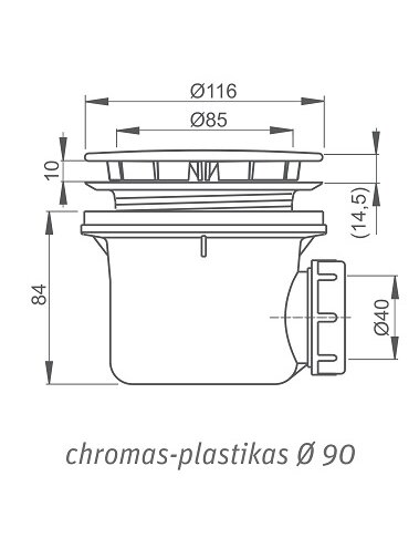 Dušo padėklo sifonas A49CR Ø 90, chromas 1 Dušo padėklo sifonas A49CR Ø 90, chromas 1