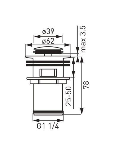 Dugno vožtuvas Ferro S283G click/clack, 3.9 cm