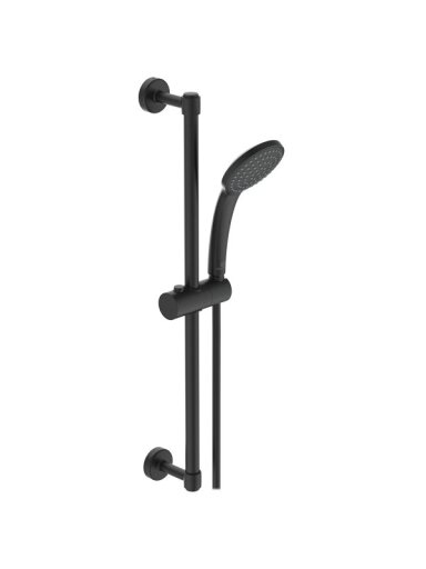 Dušo komplektas Idealrain Soft rankinis dušas 100mm (8 l/min) 600 mm stovu, 1750 mm žarna, juoda matinė