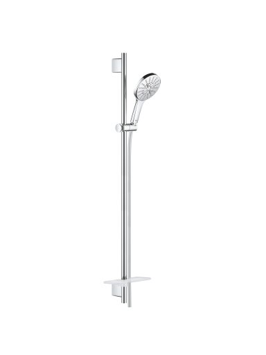 Dušo komplektas Smart ACTIVE (stovas L-90, žarna-1,75m, 130 galvutė-3 srovės), chromas/balta