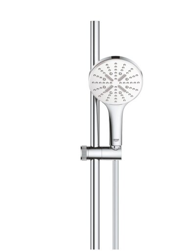 Dušo komplektas Smart ACTIVE (stovas L-90, žarna-1,75m, 130 galvutė-3 srovės), chromas/balta