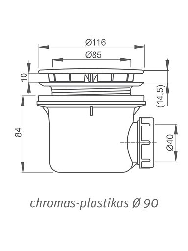 Dušo padėklo sifonas A49CR Ø 90, chromas Dušo padėklo sifonas A49CR Ø 90, chromas