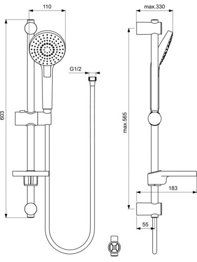 Dušo stovas Ideal Standard IdealRain, Evo Round, 600 mm, galvutė 110 mm, su lentynėle Dušo stovas Ideal Standard IdealRain, Evo Round, 600 mm, galvutė 110 mm, su lentynėle