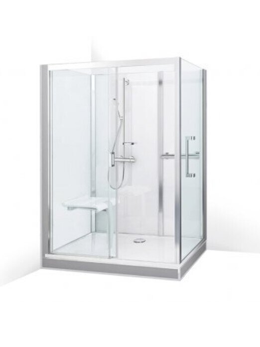 Dušo boksas VINATA Comfort 1360x877 sienelės baltos spalvos, priekiniai stiklai skaidrūs 2