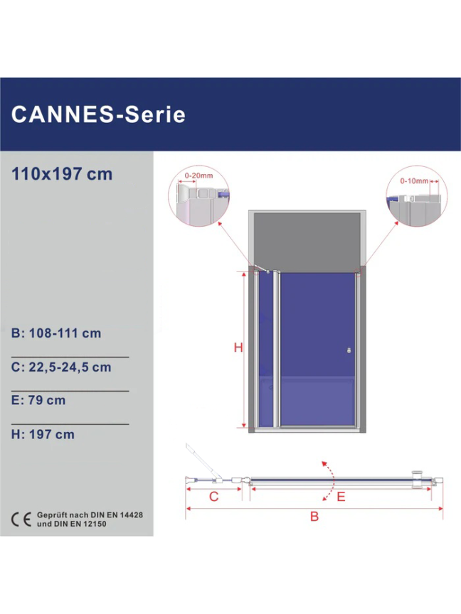 Dušo durys AQUABATOS Cannes 110x197, su šonine sienele 6 Dušo durys AQUABATOS Cannes 110x197, su šonine sienele 6