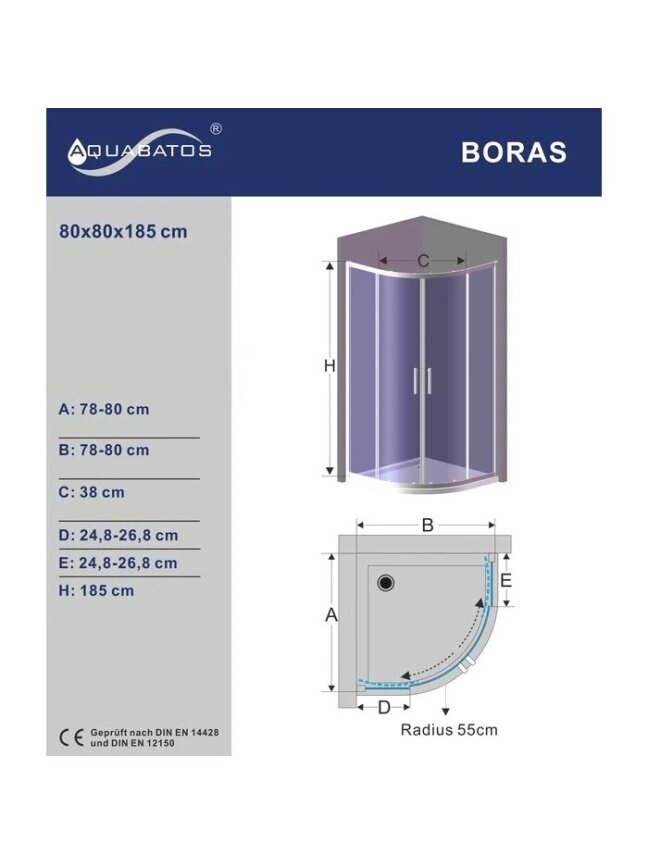 Dušo kabina AQUABATOS Boras MS 80x80x185 8