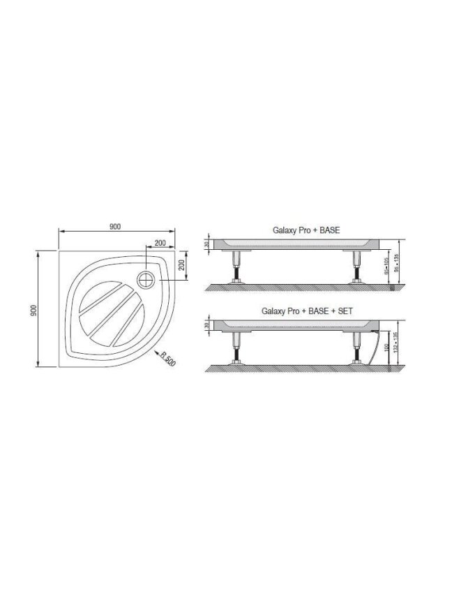 Dušo padėklas Ravak Elipso Pro, 90 mm x 90 mm 1