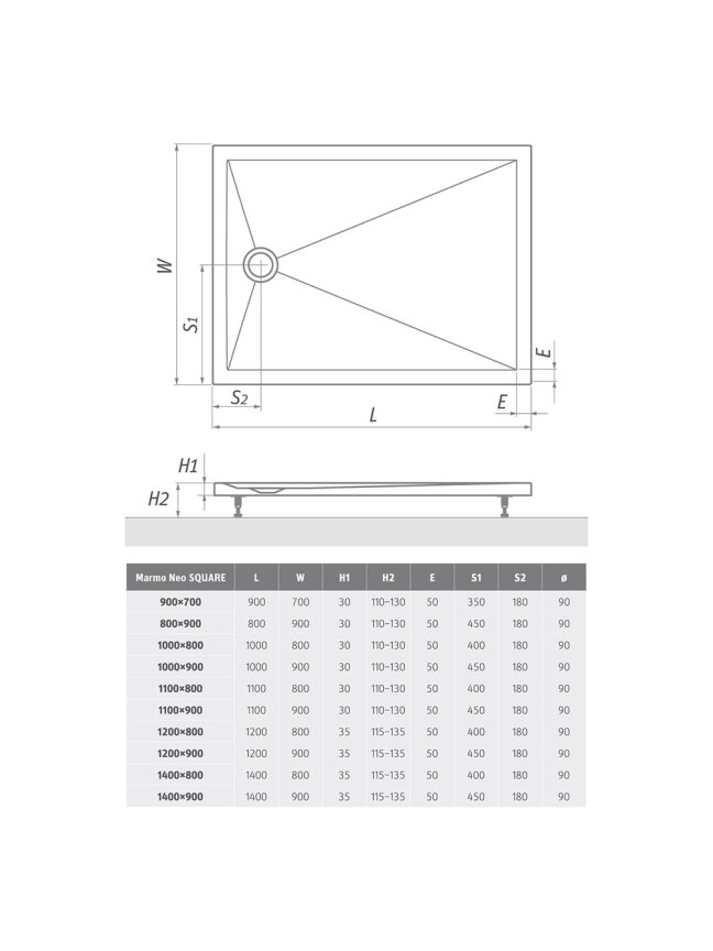 Dušo padėklas Roth Marmo Neo Square-R 900x700 3