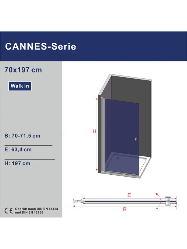 Dušo sienelė AQUABATOS Cannes Walk-in 70x197 6 Dušo sienelė AQUABATOS Cannes Walk-in 70x197 6