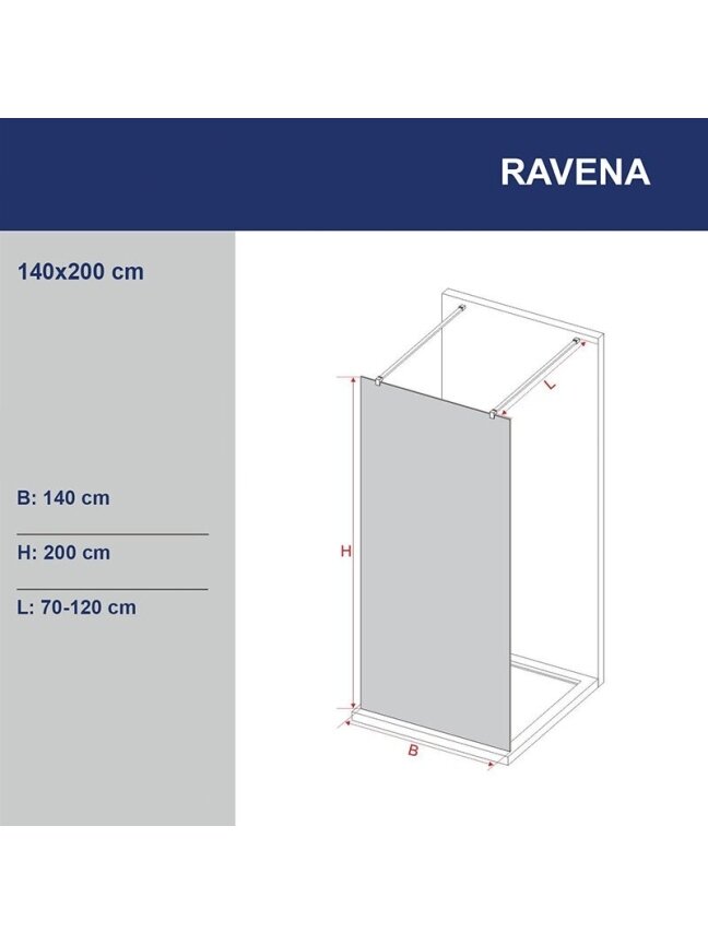 Dušo sienelė RAVENA W-140 white, su dviem laikikliais 6 Dušo sienelė RAVENA W-140 white, su dviem laikikliais 6