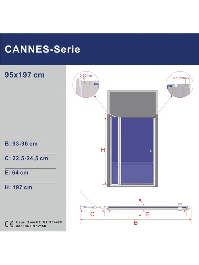 Dušo durys AQUABATOS Cannes 95x197, su šonine sienele 6 Dušo durys AQUABATOS Cannes 95x197, su šonine sienele 6