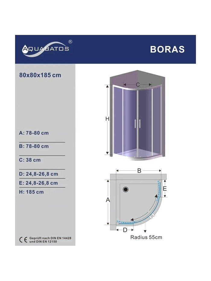 Dušo kabina AQUABATOS Boras MS 80x80x185 8 Dušo kabina AQUABATOS Boras MS 80x80x185 8