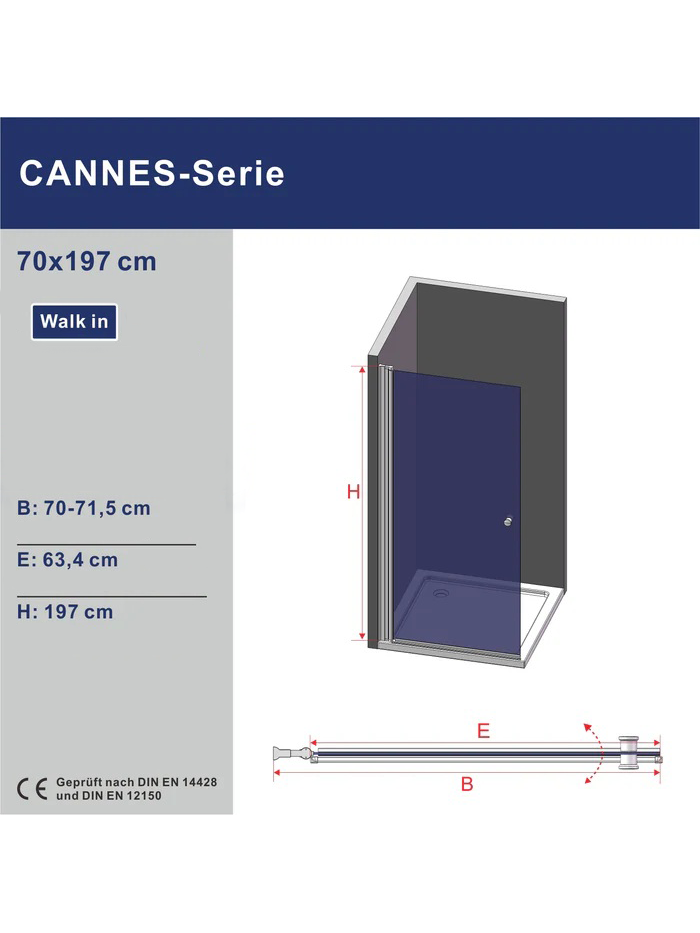 Dušo sienelė AQUABATOS Cannes Walk-in 70x197 6