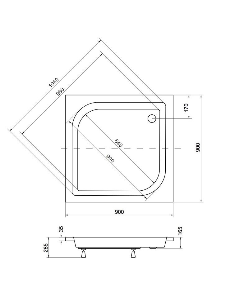 Dušo padėklas PIRAMIDA ARES BAA-90-KW, 90×90×16,5 cm 1