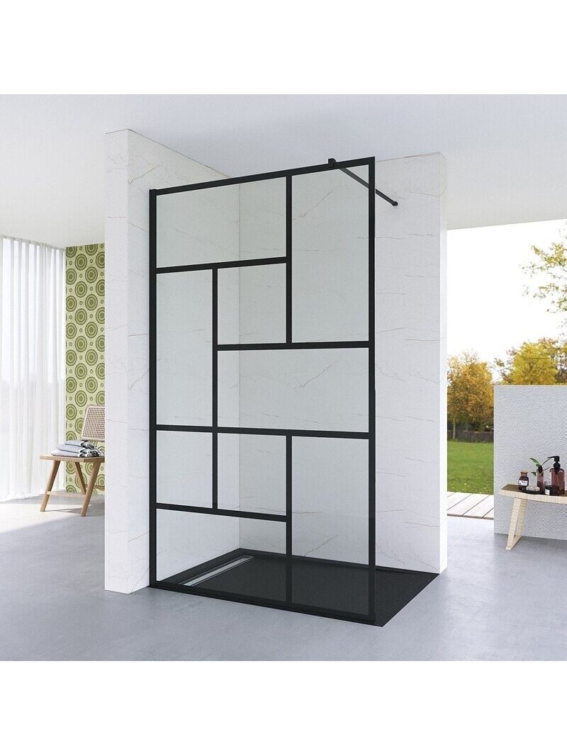 Dušo sienelė AQUABATOS Gwalas Walk-in 100, black, su laikikliu Dušo sienelė AQUABATOS Gwalas Walk-in 100, black, su laikikliu